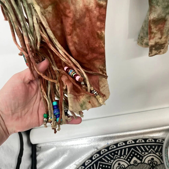 Fashion Collage Fringe Top‎ & Pull-on Pants Set OSFM Red Tie Dye Beaded Hippie - Picture 8 of 16